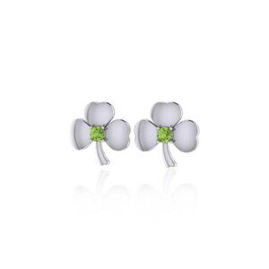 Irish Celtic Shamrock post earrings .925 Sterling Silver w/ genuine peridot gems